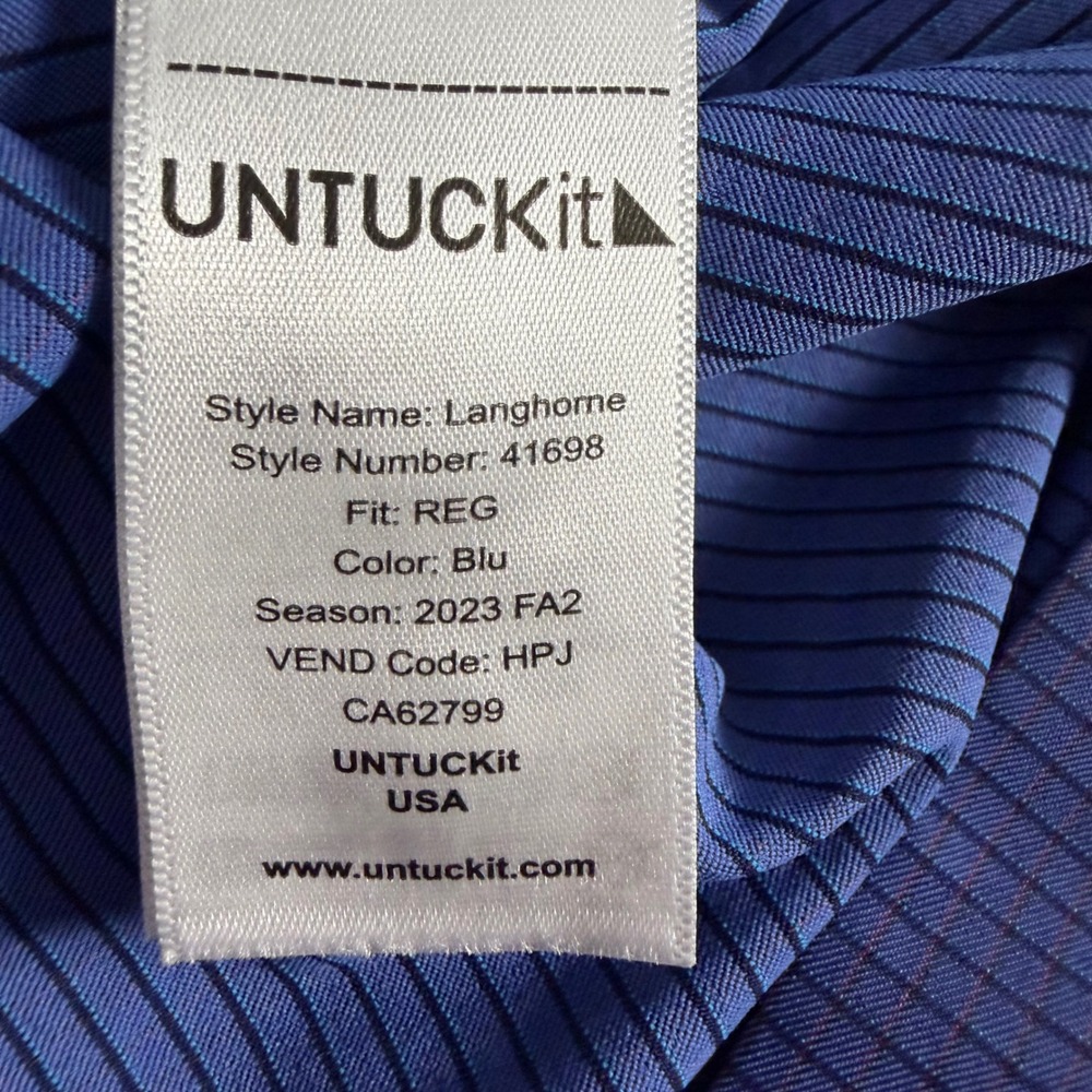UNTUCKit Langhome Mens Large Blue Striped Performance Stretch Button Down Shirt - Picture 10 of 12